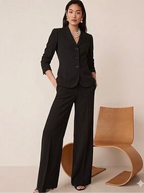 ANN TAYLOR Tailored Black 3-Button Fitted Jacket Sz 0 w/Wide-Leg Suit Pants Sz 2
